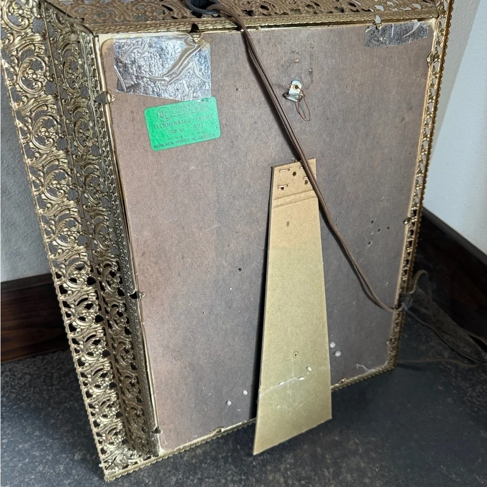Antique Lighted Brass Frame Boy Girl Kissing Overhead Light Hanging Stand Frame